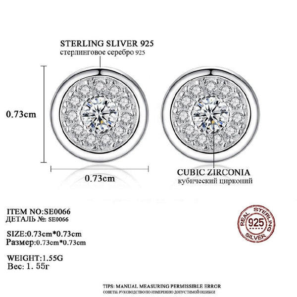 Round Shape Micro Pave Cubic Zircon 925 Sterling Silver Stud Earrings for Women