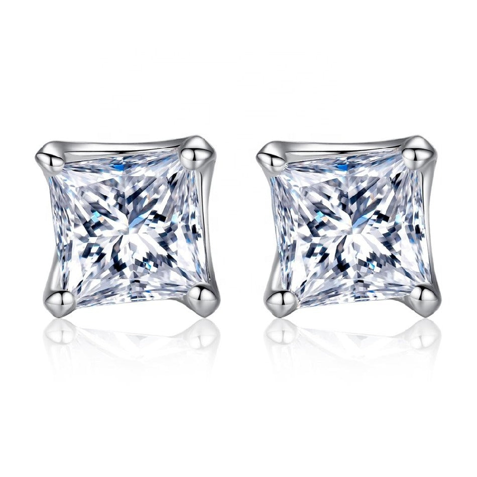 Classic Square CZ Crystal Small Stud Earring 925 Sterling Silver Fashion Earring for Women Party Jewelry