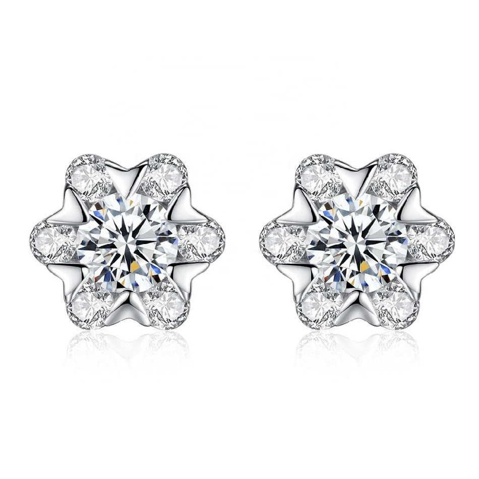 Genuine 925 Sterling Silver Snowflake Stud Earring Fashion Jewelry White Gold Plated Cubic Zirconia Stud Earring